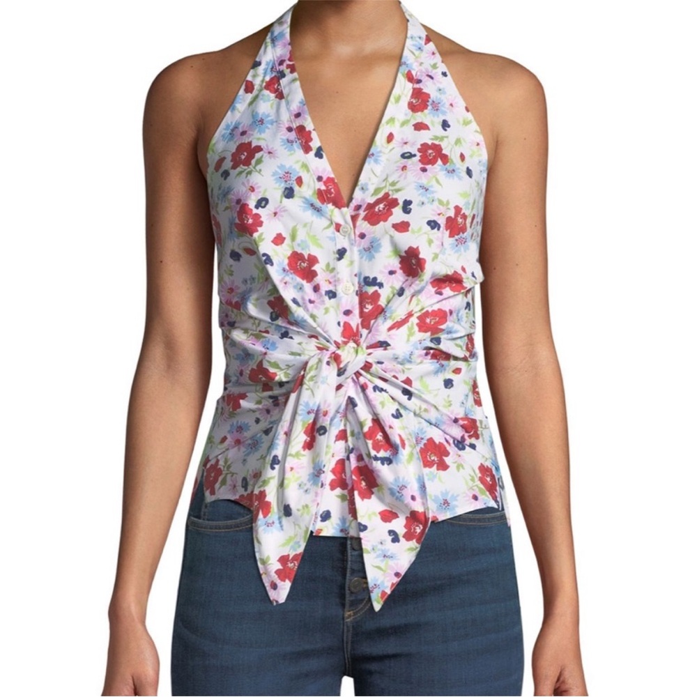 Veronica Beard Vea Tie Front Floral Halter Top